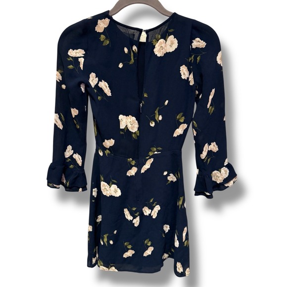 Reformation Blue Finch Floral Mini Long Sleeve Dress Cottagecore Coquette Size 0 - Picture 2 of 7